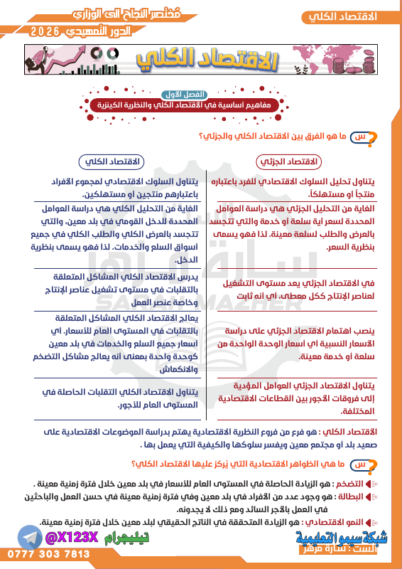 ملزمة الاقتصاد الكلي - الأستاذ سارة مزهر - السادس المهني 2027